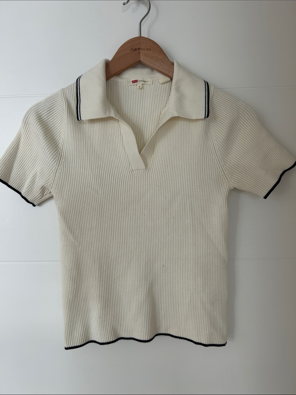 Levi's Cream Ribbed Polo with Black Contrast Trim